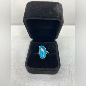 Vintage Navajo Kidney Shaped Turquoise with Pyrite & Sterling Silver Sz 5.5 Ring